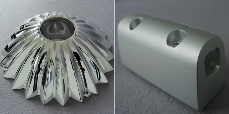 close-up of anodized versus electroplated metal surfaces showing gloss and corrosion protection differences